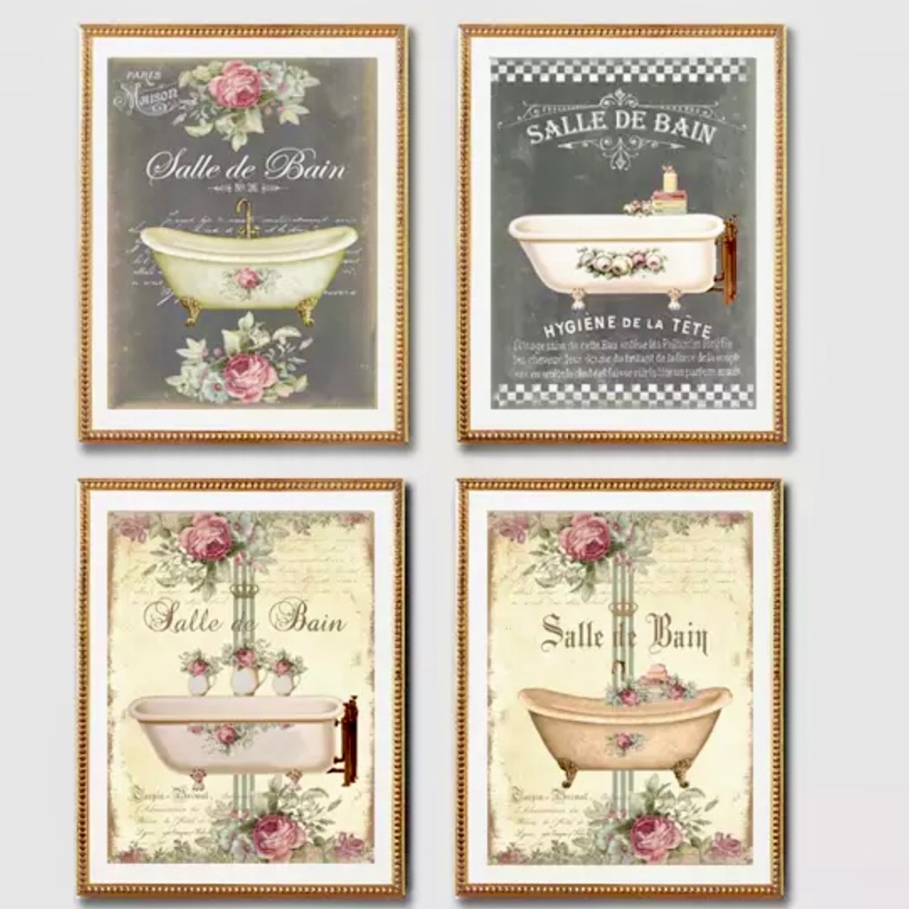 Pick 3 Shabby Chic Floral Clawfoot Bathtub Prints | Coquette Cottagecore Bathroo
